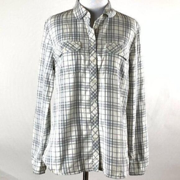 Talbots top size 8 gray white plaid flannel fall - Picture 2 of 9
